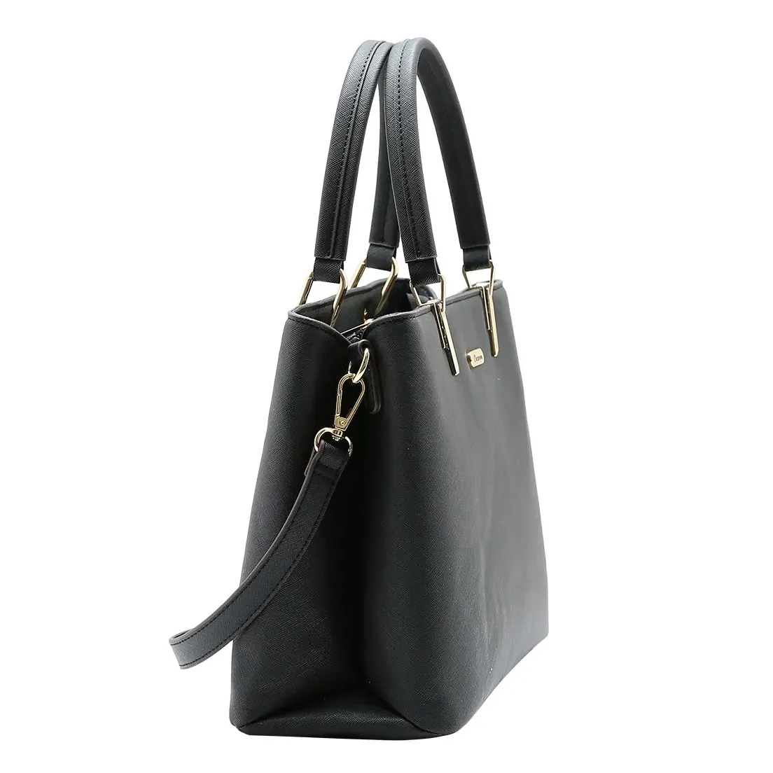 Bolsa feminina preta Chenson vista lateral com alça removível e design estruturado